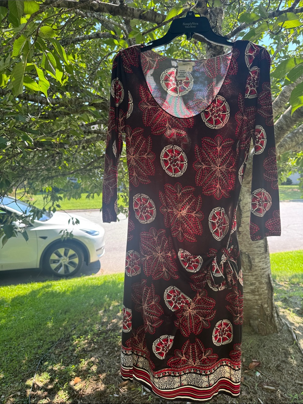 Sophie Max Burgundy and Black Floral Midi Dress